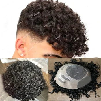 20mm Garbanotas Obligacijų Mono Toupee Vyrų Hairpieces Europos 100% Grynas Žmogaus Plaukų Pakeitimo Sistema, Šviesūs, Juodi Plaukai Protezas