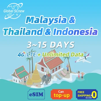 Malaizija/Tailandas/Indonezija sim card Prepaid 3~15 Dienų nuo Paramos eSIM Neribotą Duomenų 4G Operatoriaus Duomenų perdavimo Tarptinkliniu ryšiu Kelionės