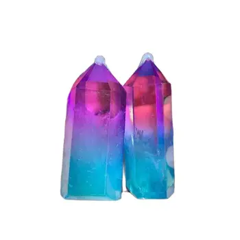 Kristalinis kvarcas taško, rausvos ir mėlynos spalvos aura kristalų taško bokšto vidaus apdaila