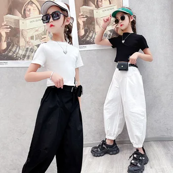 Tracksuit Vaikams 2021 Korėja Vasaros Mergaitė vientisos Spalvos marškinėliai + Kelnės-Dviejų dalių kostiumėlį Boutique 13 14 Metų Drabužių Kostiumas