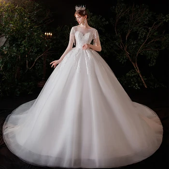 Elegantiškas Vestuvių Suknelės Su Kutas Trumpas Rankovės Klasikiniai O-kaklo Nėrinių Nuotakos Suknelė 2023 Naujas Tiulio Vestidos De Novia Plius Dydis