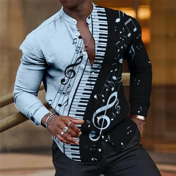 Grafikos Spausdinimo vyriški Marškiniai, Rudenį 2023 Muzikos Mygtukas Viršuje Pavasario ilgomis rankovėmis mygtuką, marškinėliai, drabužių dizainas, patogus 3XL