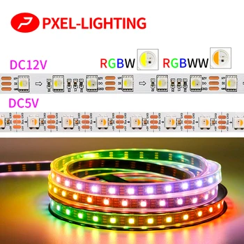 5V (12V adresuojamo RGBW RGBWW 4 spalvų, 1 LED Juostelės SK6812 IC 60pixles/m SMD 5050 RGB Balta Lempa lanksti Juosta Žibintai baras