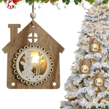 Kalėdų LED Šviesos Šviesos Mediniai Ornamentu Kalėdų Medžio Dekoracija Namuose Šalis Naujųjų Metų Vaikams Dovanos