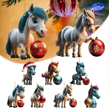 Kalėdų Papuošalai Mielas Animacinių Filmų Arklių Kalėdų Medžio Kabo Pakabukas Kalėdinė Dekoracija Namuose Šalis Tiekia Naujųjų Metų Dovana 2024