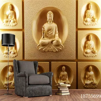 Custom Aukso 3D Stereoskopinis Iškilumo Budos Statula Sienos Foto Tapetai Šventykla, Budistų Šventyklos Fone Sienos Popieriaus 3D