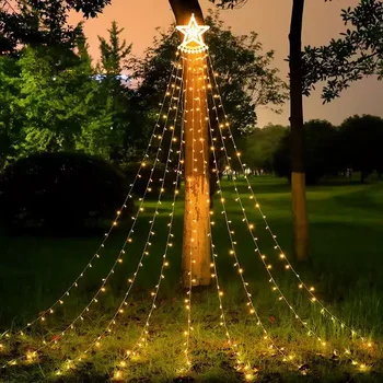 LED Saulės Žvaigždė Krioklys Saulės Šviesos Lauko Šviesos Kalėdų Dekoracijas Star String Šviesos už Lango Užuolaidėlė Kalėdų Medžio Šalis