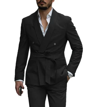 2023 Naujas Juodas Vyrų Kostiumas Nustatyti Vyrų Verslo Kostiumas Vyrams Drabužių, Kostiumų Homme Mariage Terno Masculino 2 Dalių(Švarkas+Kelnės)