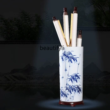 Jingdezhen Keramikos Vaza Ranka-Dažytos, Tapyba ir Kaligrafija Cilindrų Pažymėkite Cilindrų Lucky Bamboo Vandens Kultūros Vaza
