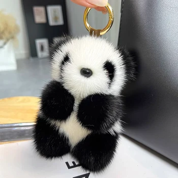 Mažosios Pandos Pliušinis Lėlės Moterų Maišą Dekoratyviniai Mielas Imitacija Audinės Kailio Panda Automobilio Pultelio Mielas Lokys Automobilių Key Chain Mados Dovana