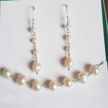 Mados Baltos spalvos Gėlavandenių perlų vėrinys ir auskarai rinkinį Aukso Drakonas Grandinės Vyrų Mados Kvarco Naujas Unisex Krištolo Karoliai Plieno