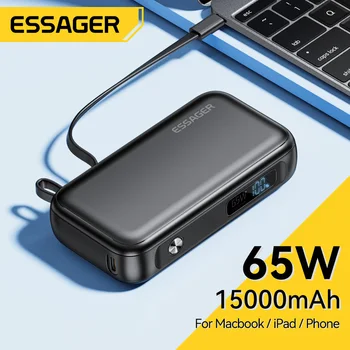 Essager 15000mAh Portable Power Bank Su USB C Kabelio Išorės Atsargine Baterija, iPhone, iPad, Macbook 65W Greitas Įkroviklis