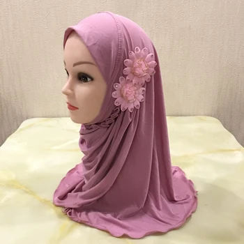 H081 graži maža mergaitė Al amira hijab su gėlėmis tinka 2-7 metų amžiaus musulmonų vaikai traukti į islamo šalikas skarelė