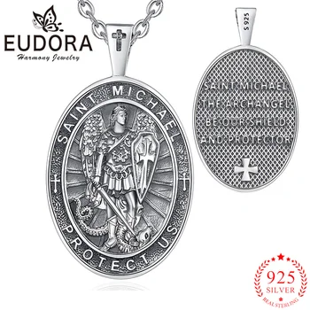 Eudora Nauja 925 Sterlingas Sidabro Saint Michael Amuletas Karoliai Kryžius Skydas Pakabukas Senovinių Religinių Juvelyrikos Dovana Vyrams Moterims