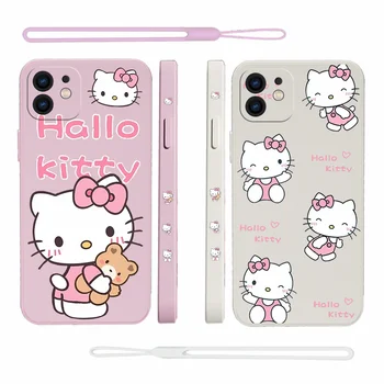 Sanrio Hello Kitty Telefono dėklas skirtas IPhone 15 14 13 12 11 Pro Max Mini X XR XS MAX 8 7 Plius Plius Y2k Mergina su Silikono Dirželis