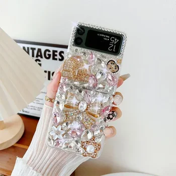 Prabanga kalnų krištolas piniginė Pilna deimantų bowknot Lankstymo Ekrano Visišką Samsung ZFlip4 ZFlip3 Telefono dėklas atsparus smūgiams
