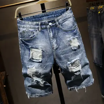 Vasaros plono džinsinio šortai vyriški tendencija šviesiai mėlyna spalva mados kelnės prarasti asmenybę kankina džinsai vyrams, drabužiai