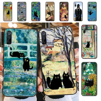 Claude Monet, Van Gogh Funny Cat Meno Telefoną Atveju Xiaomi Mi 5X 8 9 10 11 12 lite pro 10T PocoX3pro PocoM3 10 Pastaba pro lite