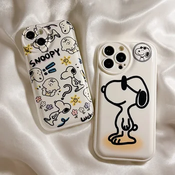 Laimingas šuniukas Snoopy Charlie Šeimos Animaciją Telefono dėklas Skirtas iPhone 15 14 13 12 11 Pro Max Xr Xs Max 8 14 Plus Atveju Mielas Minkštas Viršelis