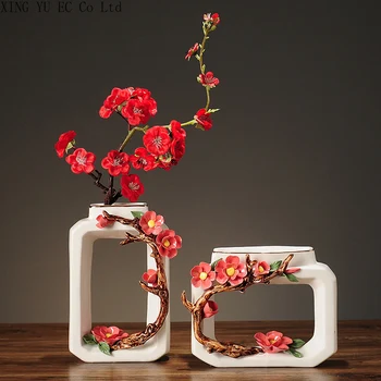 Kinų Stiliaus Keramikos Vaza Kūrybos Iškilumo Amatų Vaza Kambarį Apdaila, Džiovintų Gėlių, Gėlių Kompozicijų Namų Puošybai