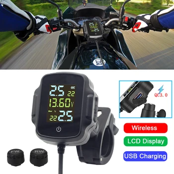 Motociklo PSSS Su 2 Išorinių Jutiklių Už Telefoną, Tabletės Su QC 3.0 USB Įkroviklis Padangų Temperatūros Aliarmo Sistemos