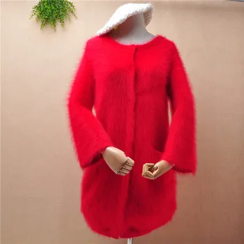 ponios moterų mados rudens ir žiemos plonas plaukuotas mink kašmyras kalėdų raudona angoros triušio kailio slim susagstomi megztiniai striukė, megztinis kailis