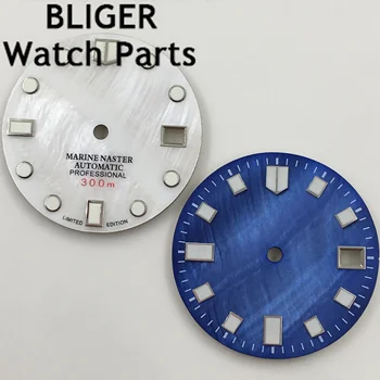 BLIGER 29mm mėlyna balta watch dial tinka NH35 judėjimas