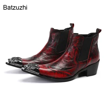 Batzuzhi 2022 Naujo Dizaino Batai Vyrams Geležies Metalinėmis Natūralios Odos Batai Vyrams Vyno Raudona Vakarėlių Ir Vestuvių Botas Hombre, 38-47