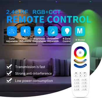 GLEDOPTO 2.4 G RF Nuotolinio Valdymo RGB Spalvų Temp Ryškumas Reguliuojamas Soties 8-Zonų Grupės 9 Šviesos Režimai 30M Valdymo Atstumas