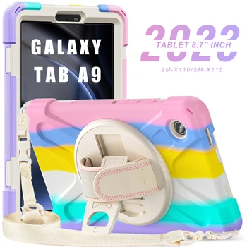 Case for Samsung Galaxy Tab A9 8.7 Colių 2023 Sunkiųjų atsparus smūgiams Apsaugos Dirželis Vaikas Suaugusiųjų 360° Matymo Kampas Rausva
