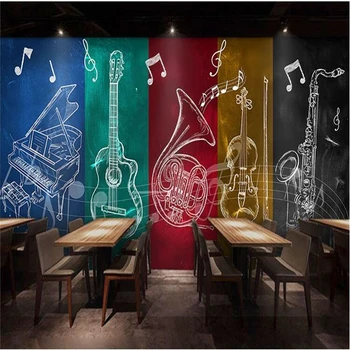 Individualizuotos fono paveikslėlį 3d Europos ranka-dažytos muzikos instrumentai muzikos plakatas asmenybės baras, kavinė kūrybinės graffiti 3d tapetai