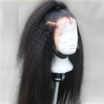 Minkštas Yaki 26inches Natūralus Juodas Ilgas Keistą Tiesių Plaukų Perukas Moterų Gamtos Valsčiaus Su Afro Kūdikio Plaukų Glueless PERUKAS