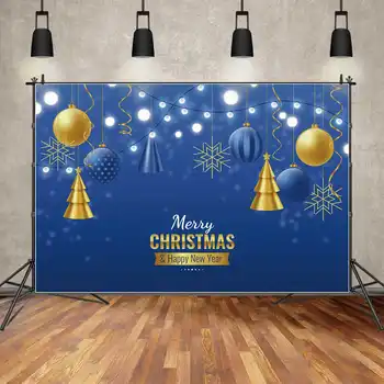 MĖNULIS.QG Fone Linksmų Kalėdų Mėlynos Šviesos Medis, Sienos Banerio Fonas Užsakymą Aukso Snaigės Medžio Apdaila Photo Booth Rekvizitai