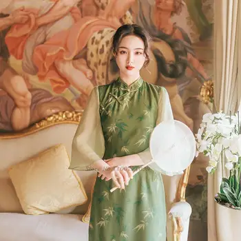 2022 m. derliaus prarasti qipao elegantiškas moteris cheongsam suknelė folk stiliaus tradicinių pringting kinijos qipao suknelė elegantiškas šalis suknelė