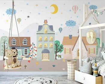 beibehang Pritaikytas modernus ranka-dažytos nedidelis namas vienaragis žvaigždėtas dangus vaikų kambario foną tėtis peint