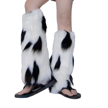 Moteriški Furry Šalies Kostiumas Seksualus Y2K Dirbtiniais Kailių Fuzzy Ilgi Batai Antrankiai, Padengti Kojų Šildytuvus/Boot Rankovėmis/Boot Apima