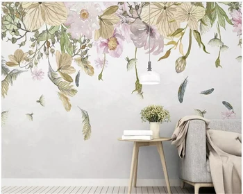 Šiuolaikinių tapetų minimalistinis mažų šviežių lapų, gėlių, plunksnų, akvarelė stiliaus fono sienos papel de parede 3d tapetai