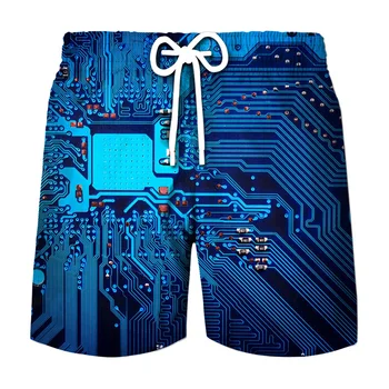 3D Spausdinimo Elektroninių Valdybos Trumpas Vyrų Vasaros Cool Paplūdimio Šortai plokštės Grafinė maudymosi kostiumėlį, sporto Salė Naršyti Plaukti Lagaminai