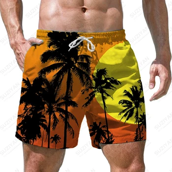 Vasaros nauji vyriški paplūdimio šortai, kokoso medžių pajūrio 3D atspausdintas vyriški šortai atsitiktinis atostogų stiliaus mados vyriški šortai