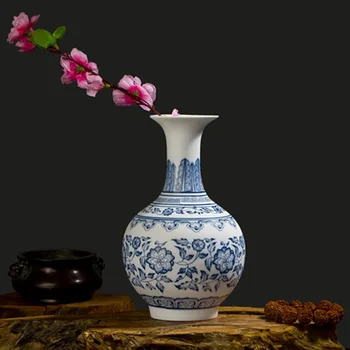 Jingdezhen Keramikos Antikvarinis Mėlynos Ir Baltos Spalvos Porceliano Vaza Gyvenamojo Kambario, Apdaila, Namų Gėlių Kompozicijų Ornamentu Neglazūruotos